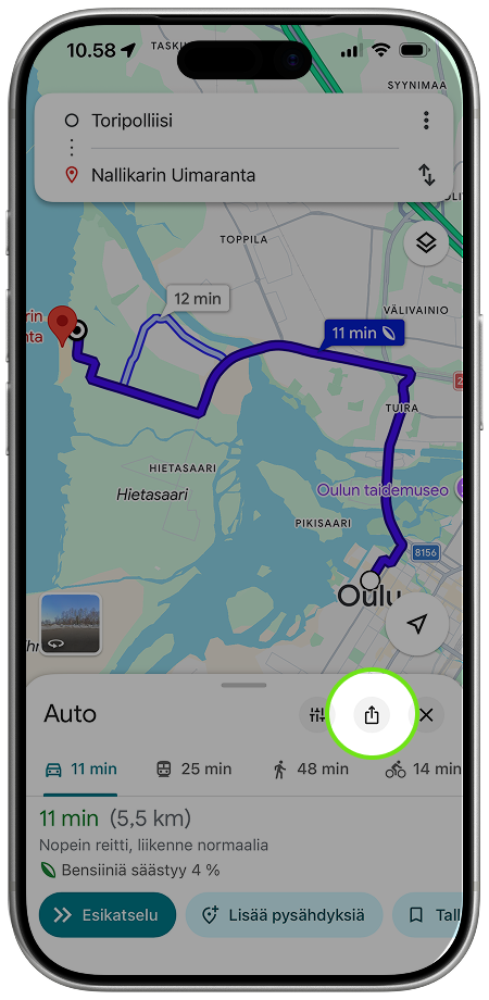 Jaa Maps-reitti
